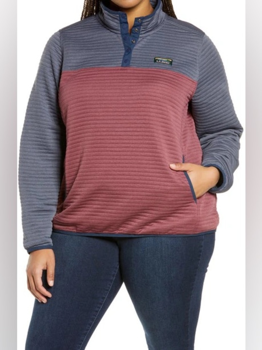 L.L. Bean Two-Tone Quilted Pullover - Rose & Slate Blue
